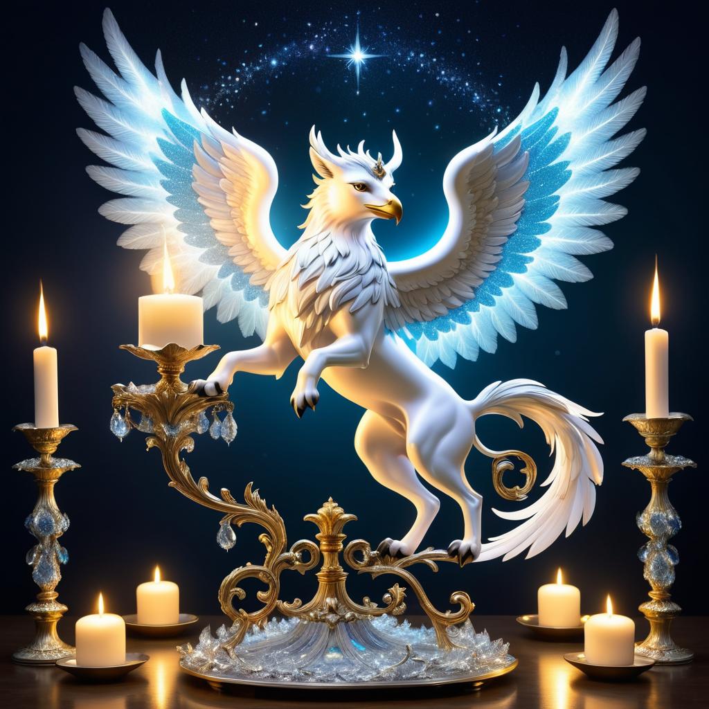 Mystical Griffin-Candelabra Hybrid at Night