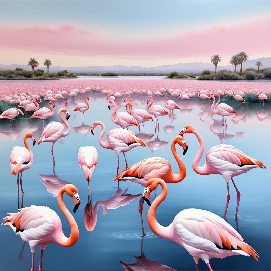 Majestic Flamingos in Serene Lagoon