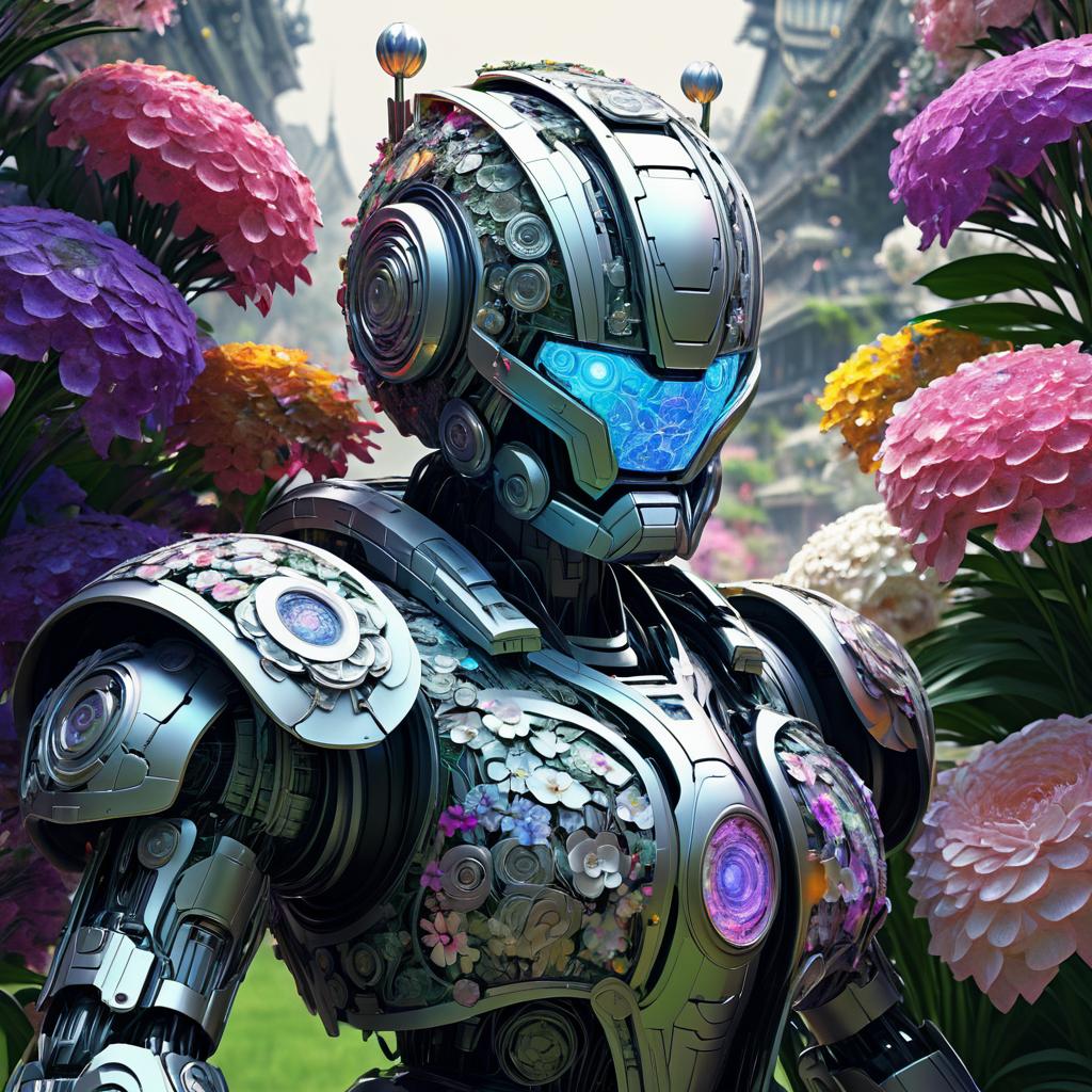 Floral Robot in Hyper-Realistic Art