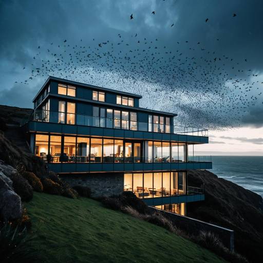 Modern Coastal Home with Dramatic Skies