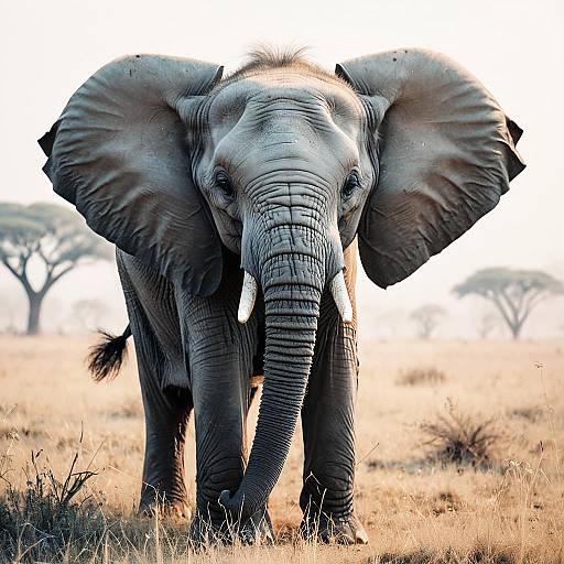 Baby Elephant in Misty Savanna