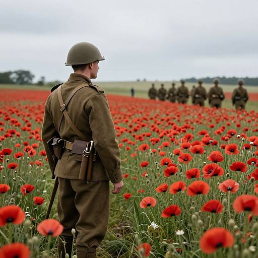 Soldier in Poppy Field Remembering Somme