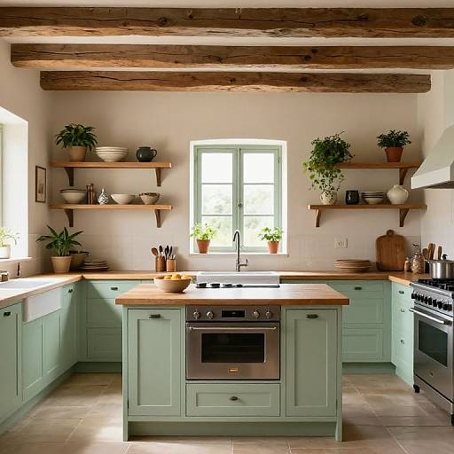 Cozy Provence Kitchen with Green Cabinets