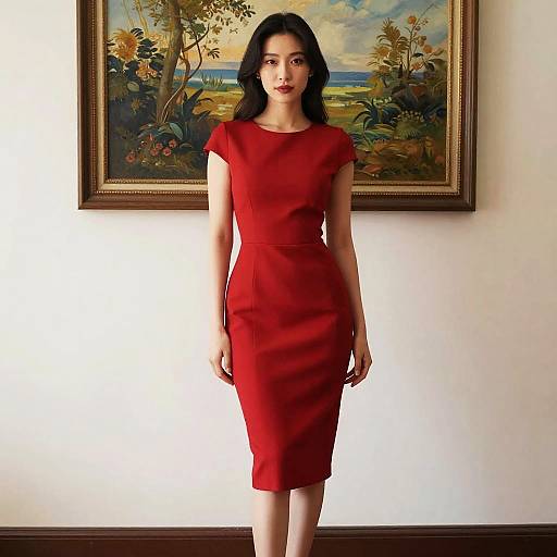 Woman in Red Semi Formal Midi Dress