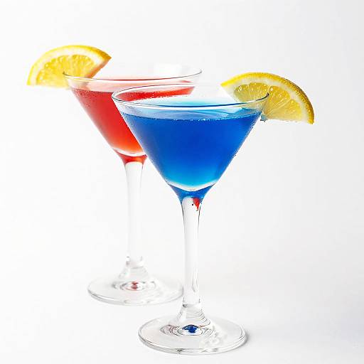 Colorful Blue and Red Cocktails with Lemon Garnish