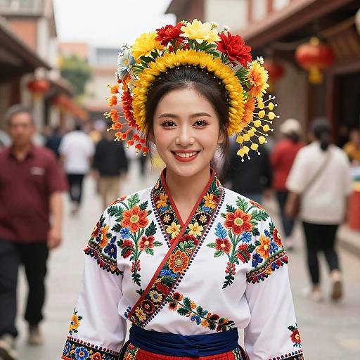 Vibrant Traditional Dress with Floral Crown