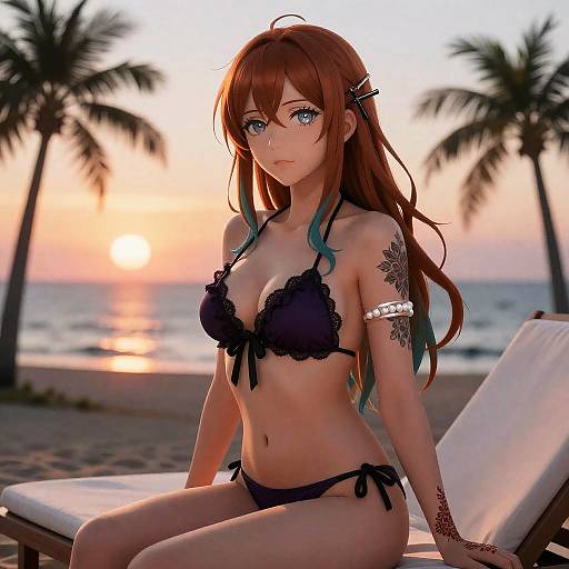 Sunset Beach Anime Tattooed Muse
