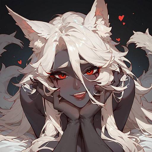 Cute Kitsune Girl with Red Eyes