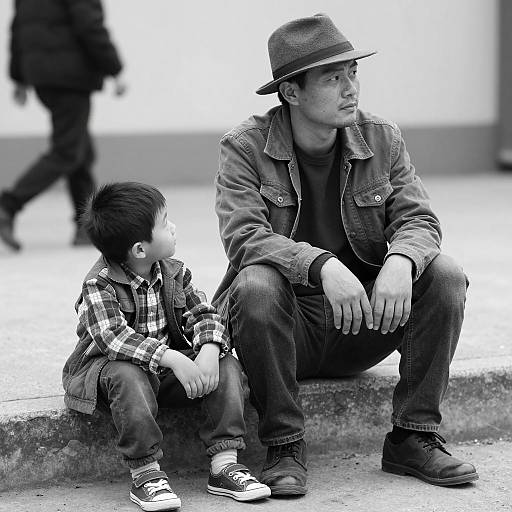 Candid Moment: Man and Boy in Monochrome