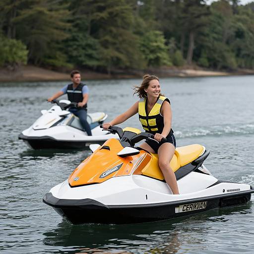 Woman Jet Skiing on Serene Waters