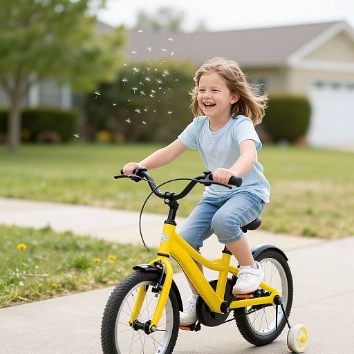 Joyful Girl Riding Yellow Bicycle