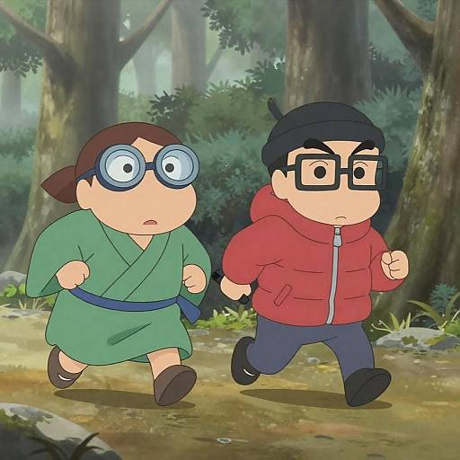 Chubby and Slender Characters in Misty Forest