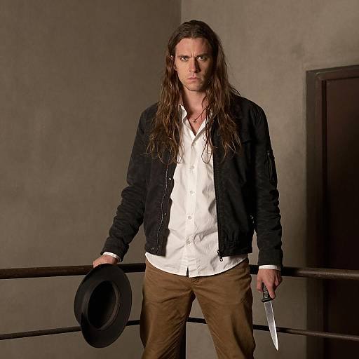 Intense Man in Dimly Lit Room