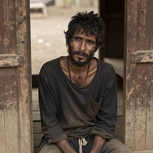 Weary Man in Rustic Setting