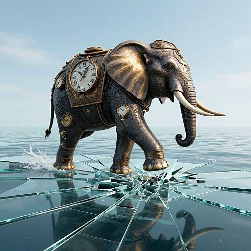 Steampunk Clockwork Elephant on Glass