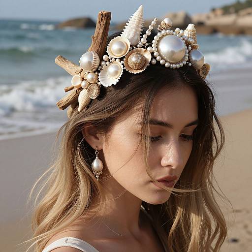 Elegant Pearl and Seashell Headpiece