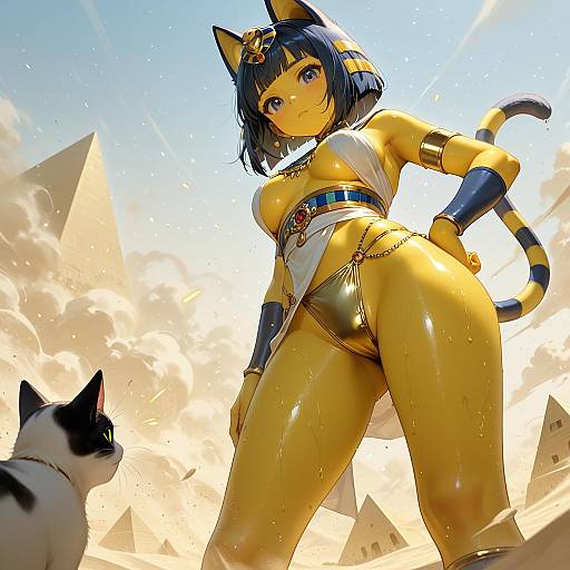 Anime Egyptian Cat Goddess with Pyramids