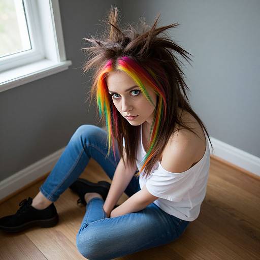 Edgy Woman with Rainbow Spiky Hair