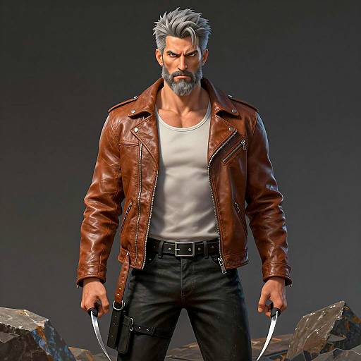 Intense Bearded Man with Metal Claws