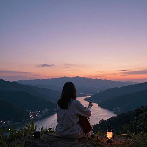 Minimalist Lofi Girl Guitar Dusk