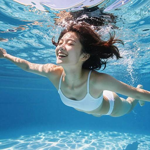 Joyful Woman Swimming Underwater Shojo