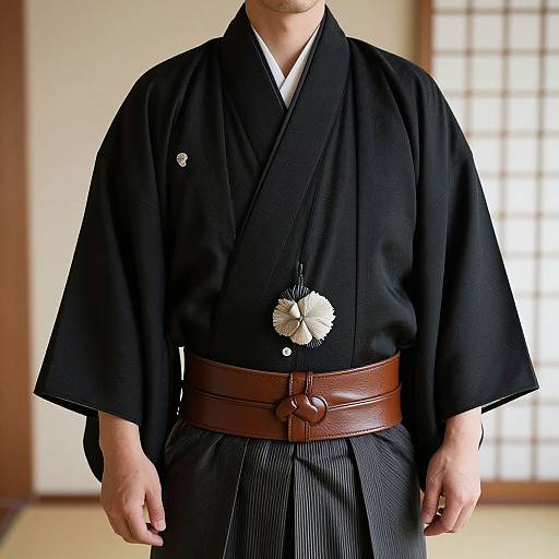 Elegant Man in Traditional Black Kimono