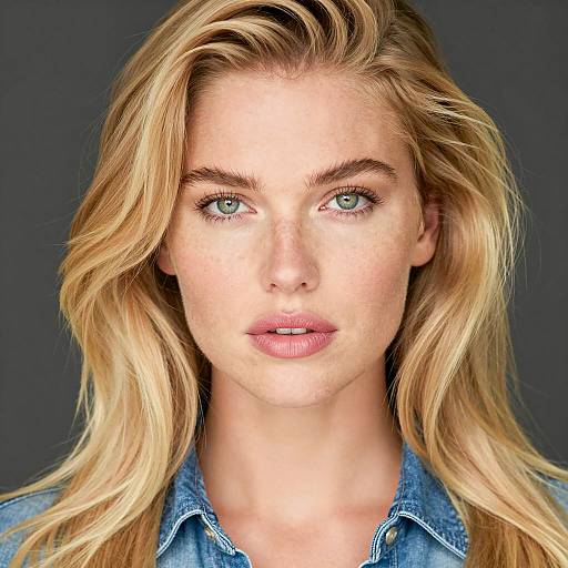 Close-up Portrait of Blonde Woman with Denim Shirt