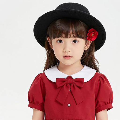 Young Girl in Red Dress and Hat