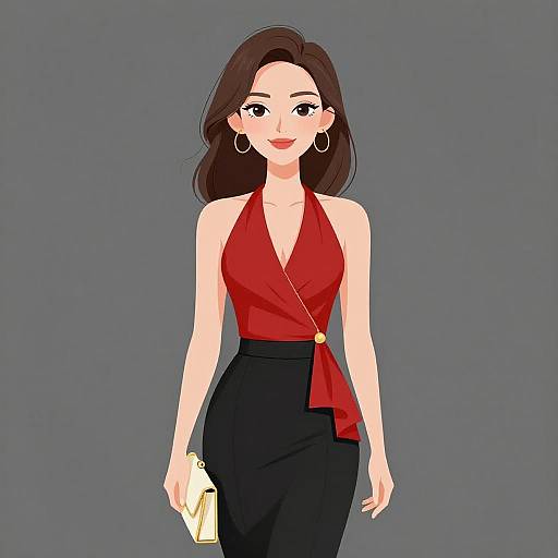 Chic Smiling Woman in Red Halter