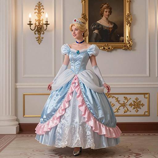 Princess in Blue and Pink Victorian Ball Gown