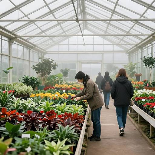 Misty Greenhouse Visitors with Plants