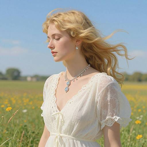 Serene American Figurative Woman in Meadow