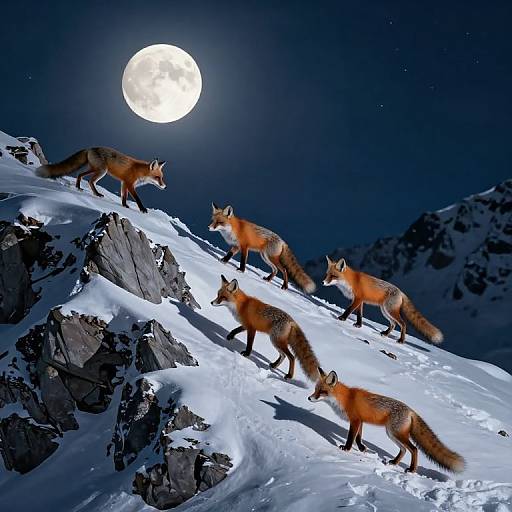 Luminous Foxes on Snowy Peaks