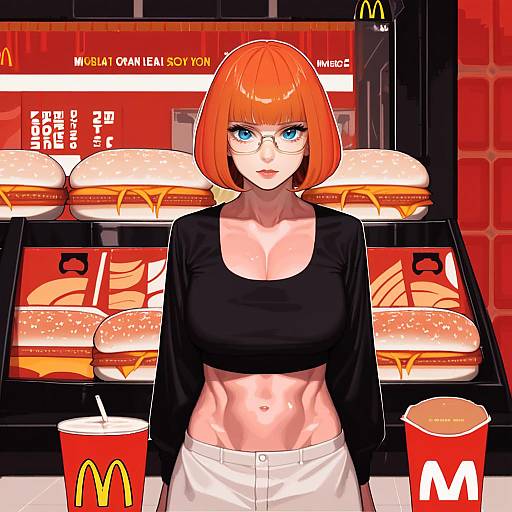 Illustration of Mother (yoru mac), mcdonald's in the style of Beudelb