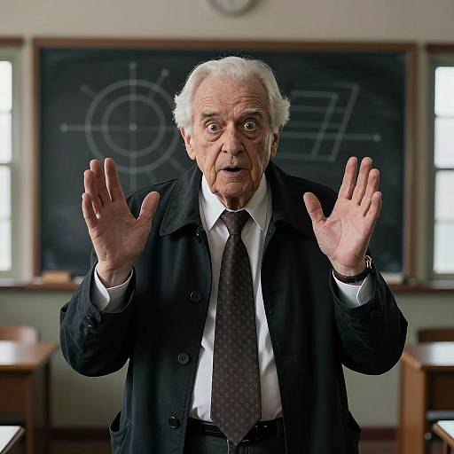 Surprised Senior Man in Classroom