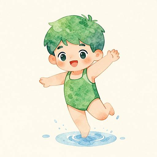 Playful Young Swimmer Watercolor Illustration