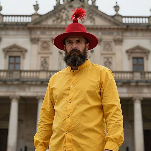 Confident Bearded Man in Yellow Outfit