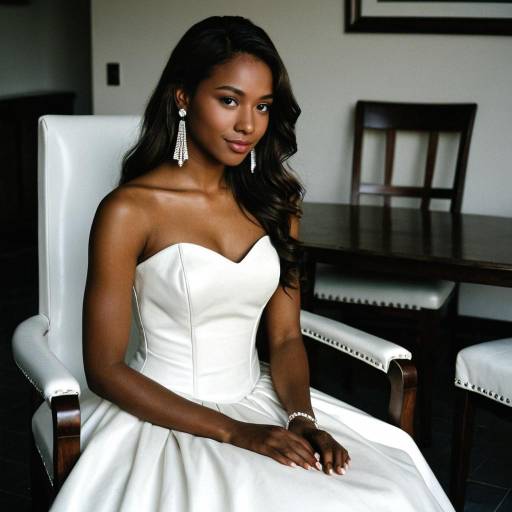 Elegant Dark-Skinned Bride in White Dress