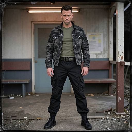 Man in Tactical Gear at Abandoned Station