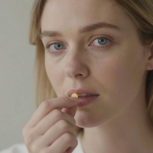 Close-Up Portrait of Woman with Pill