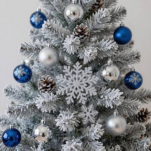 Close-Up of Silver-Frosted Christmas Tree