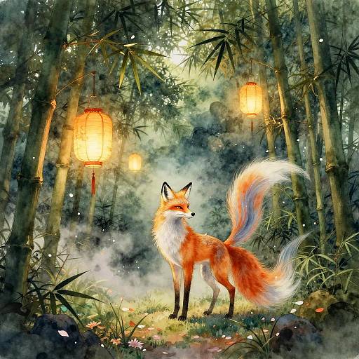 Ethereal Fox Spirit in Bamboo Forest