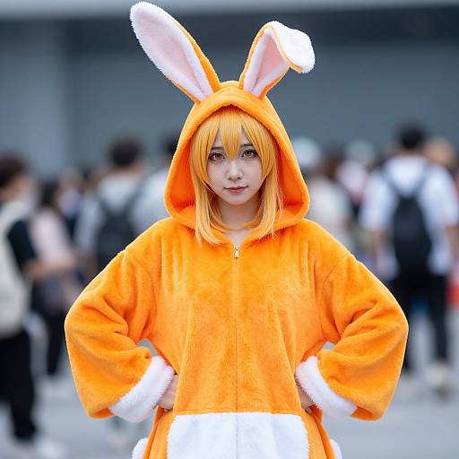 Vibrant Orange Bunny Cosplay Woman