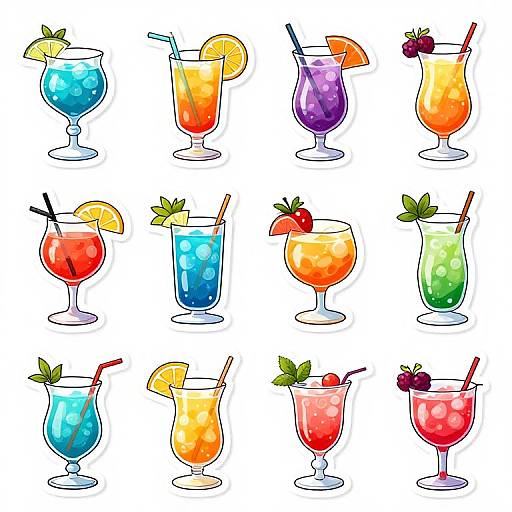 Vibrant Cartoon Cocktail Sticker Set