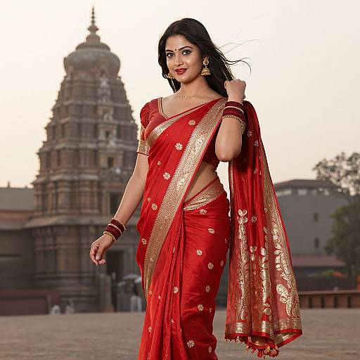 Elegant South Indian Woman in Red Saree