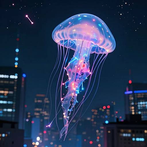 Neon Jellyfish Over Cyberpunk City