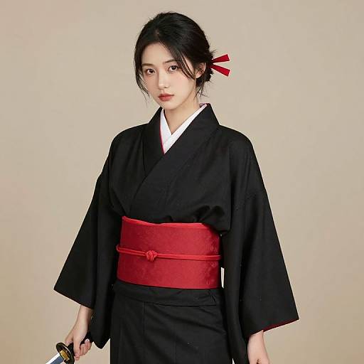 Woman in Black Kimono with Sword