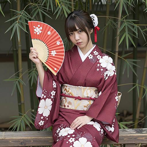 Elegant East Asian Woman in Kimono