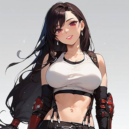 Anime Style Illustration of Woman with Black Hair and Red Eyes
