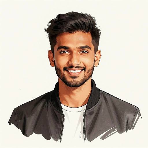 Digital Ink-Line Portrait of South Asian Man